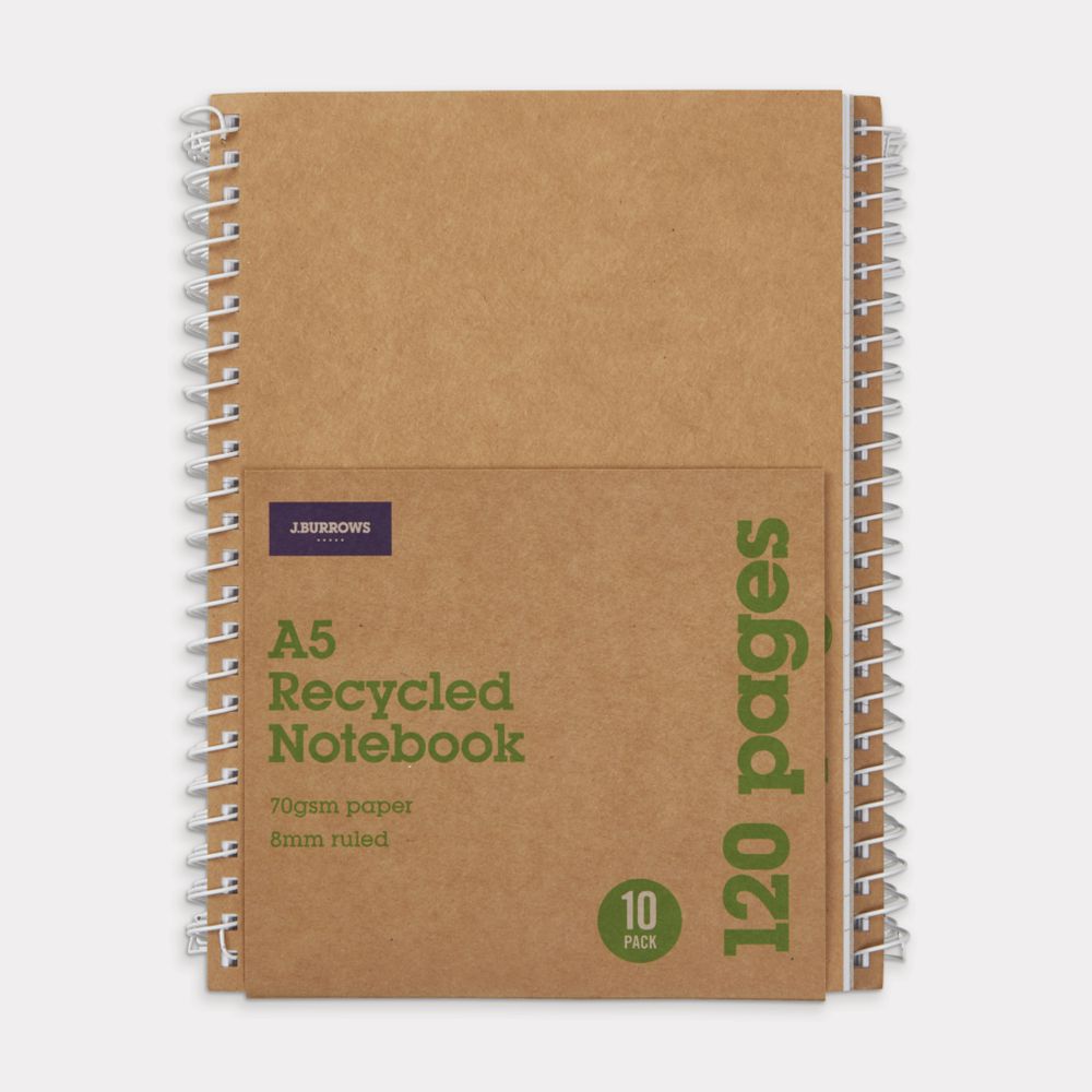 J.Burrows A5 Recycled Notebook 120 Page 10 Pack