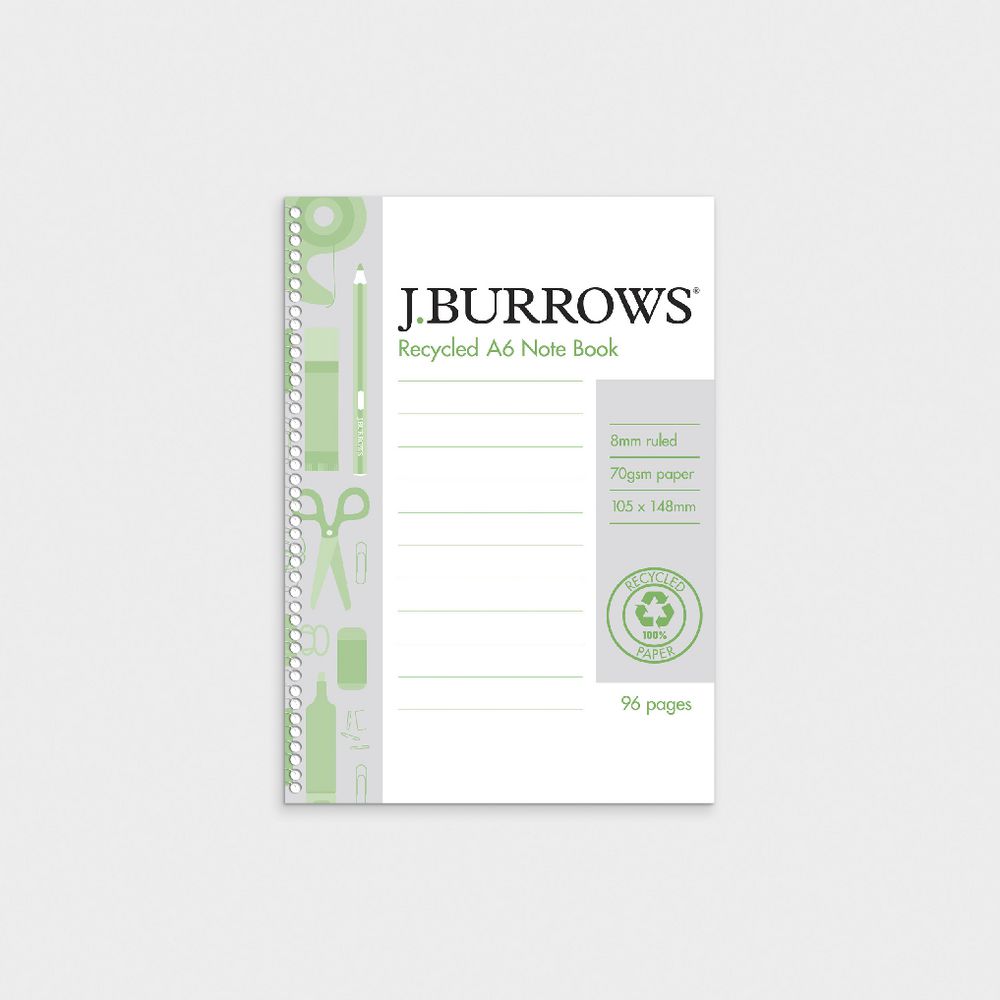 J.Burrows A6 Recycled Spiral Notebook 96 Page