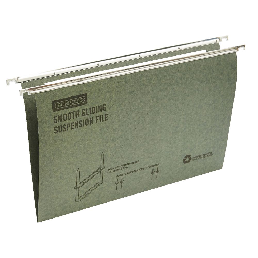 J.Burrows Suspension File Foolscap Green 10 Pack