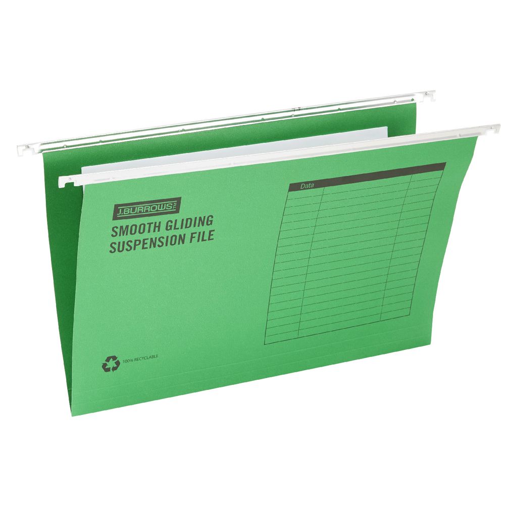 J.Burrows Suspension File Foolscap Bright Green 25 Pack