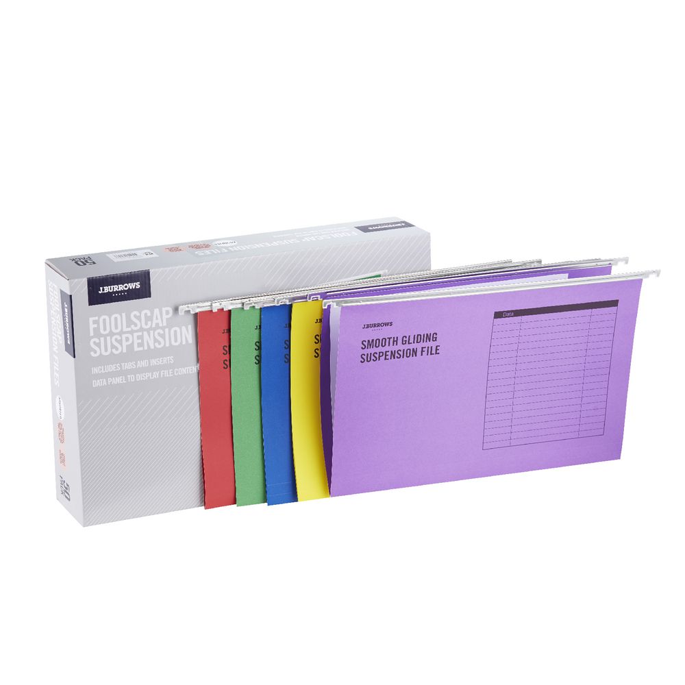 J.Burrows Suspension File Foolscap Assorted 50 Pack