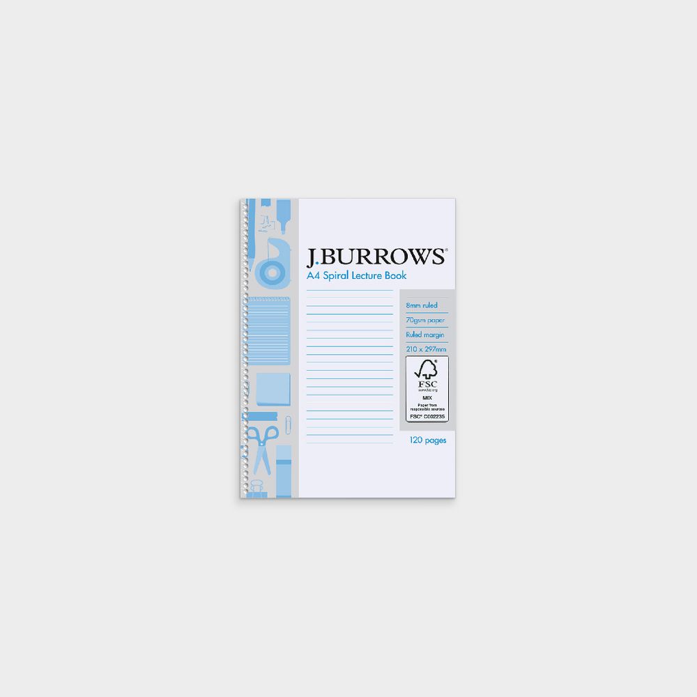 J.Burrows A4 Spiral Lecture Book 120 Page