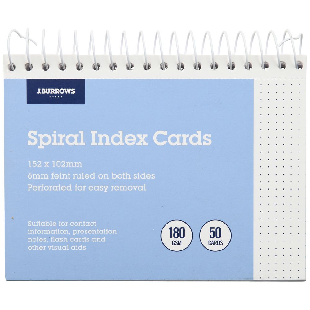 J.Burrows Spiral Index Cards 152 x 102mm White