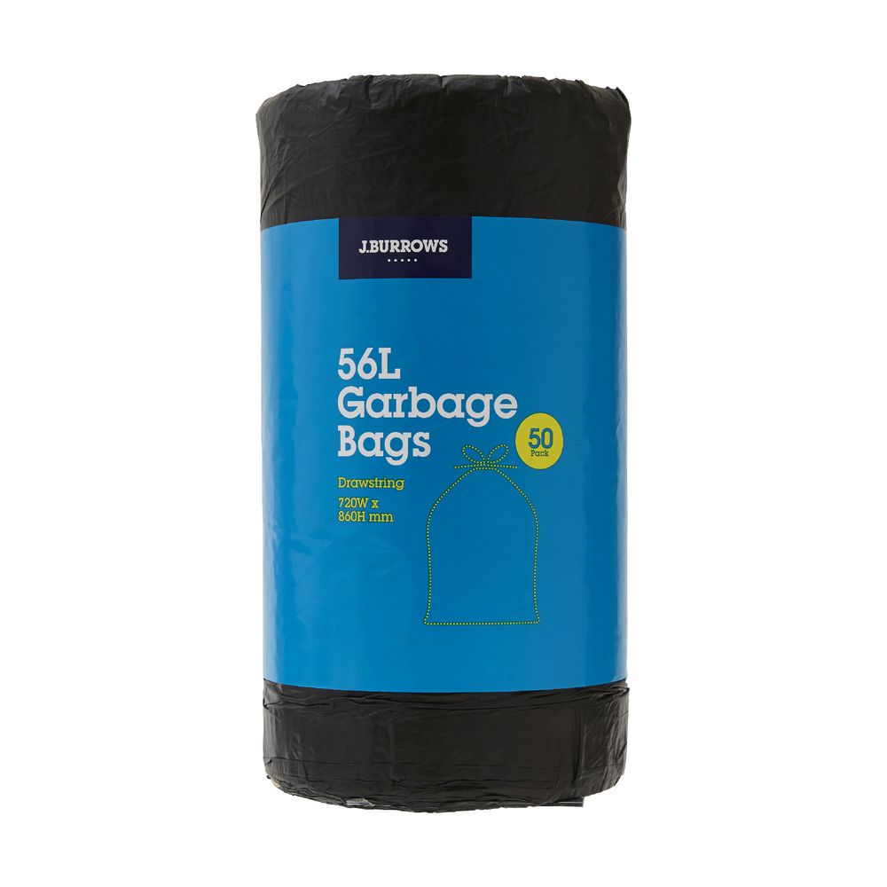 J.Burrows Garbage Plastic Bags 56L 50 Pack