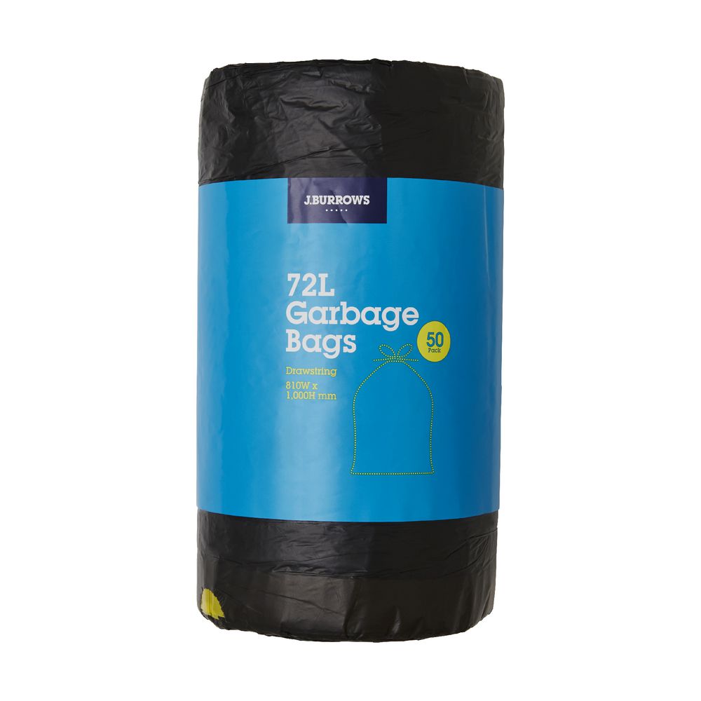 J.Burrows Garbage Plastic Bags 72L Drawstring 50 Pack
