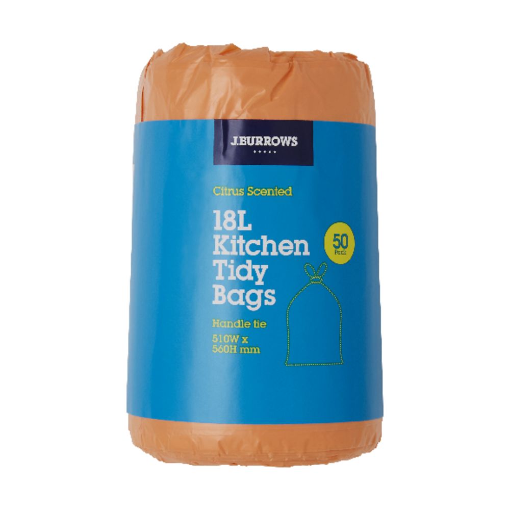 J.Burrows Kitchen Tidy Plastic Bags 18L Citrus Scent 50 Pack