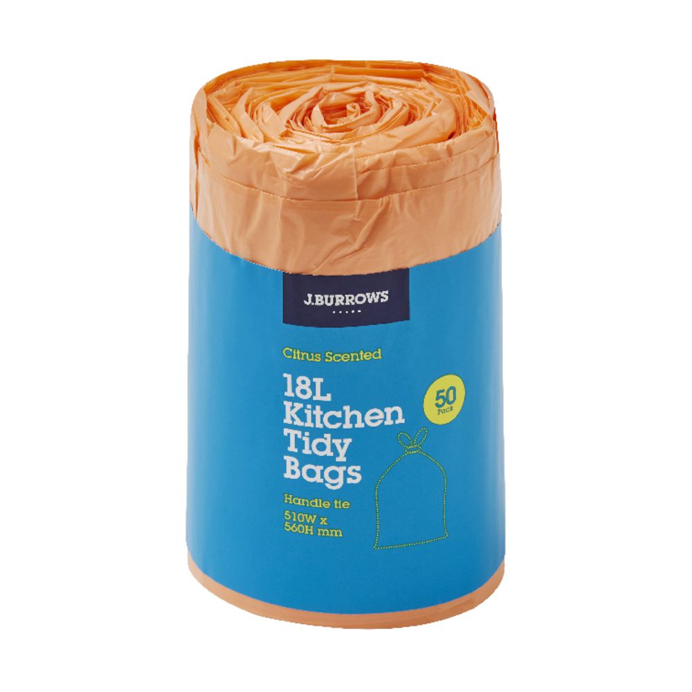 J.Burrows Kitchen Tidy Plastic Bags 18L Citrus Scent 50 Pack