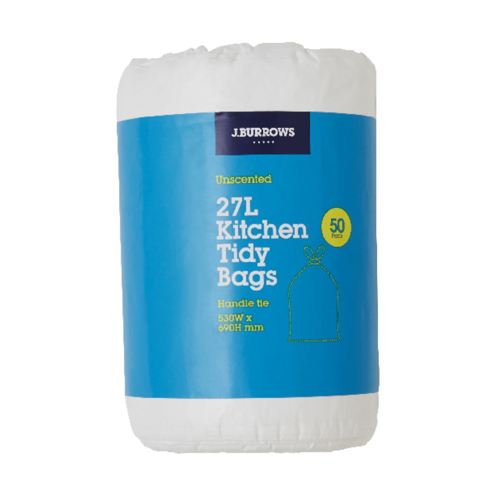 J.Burrows Kitchen Tidy Plastic Bags 27L Unscented 50 Pack