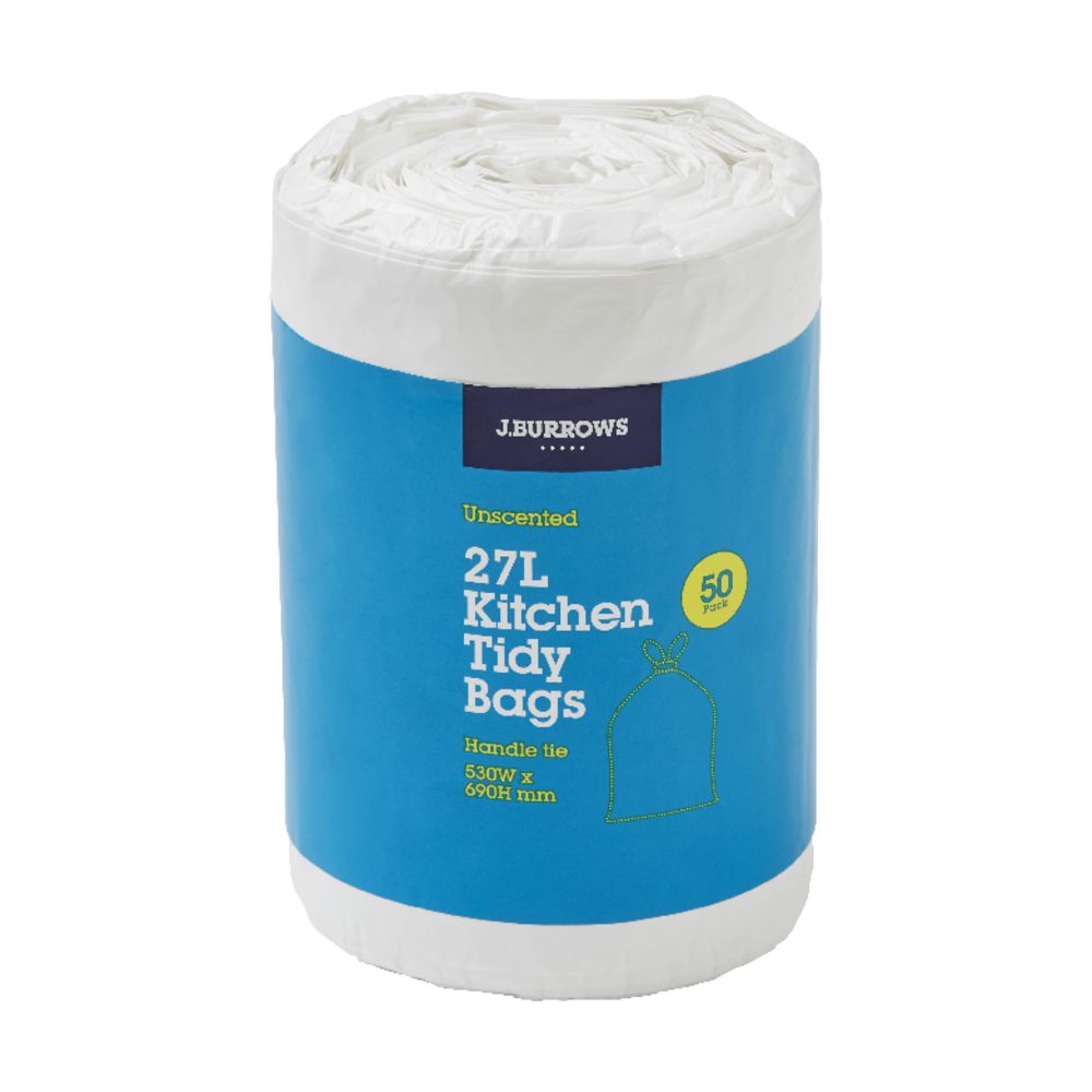 J.Burrows Kitchen Tidy Plastic Bags 27L Unscented 50 Pack
