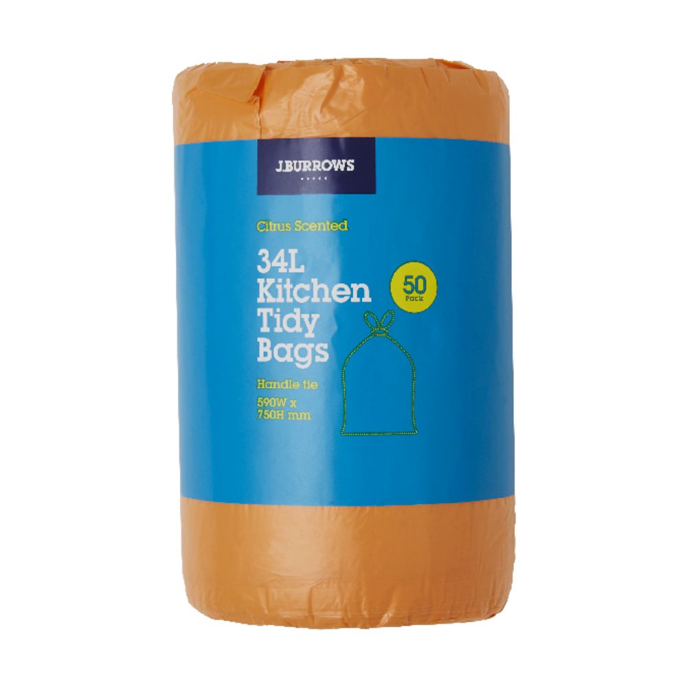 J.Burrows Kitchen Tidy Plastic Bags 34L Citrus Scent 50 Pack