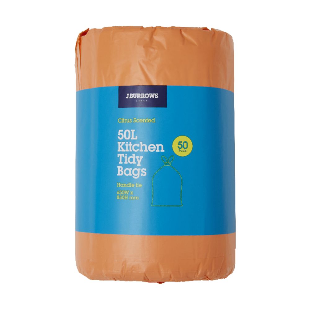 J.Burrows Kitchen Tidy Plastic Bags 50L Citrus Scent 50 Pack