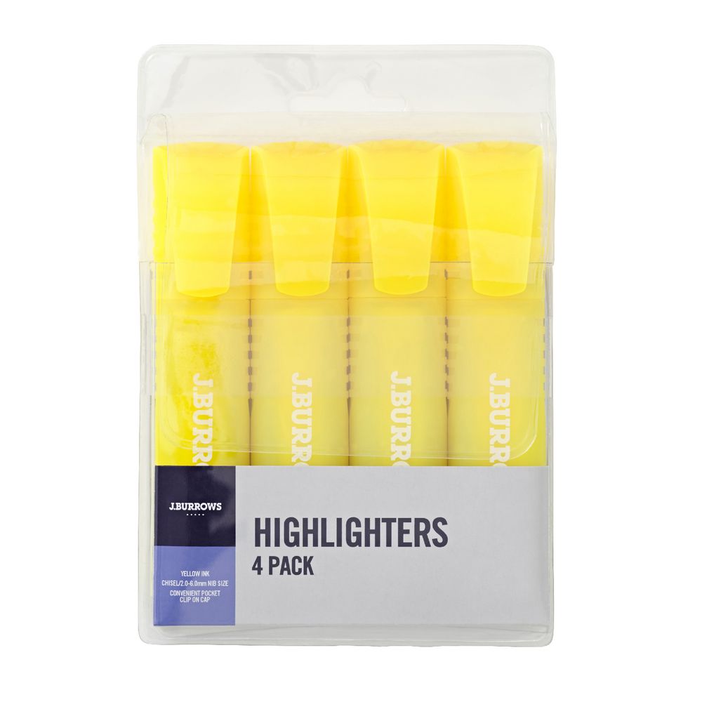 J.Burrows Highlighters Yellow 4 Pack