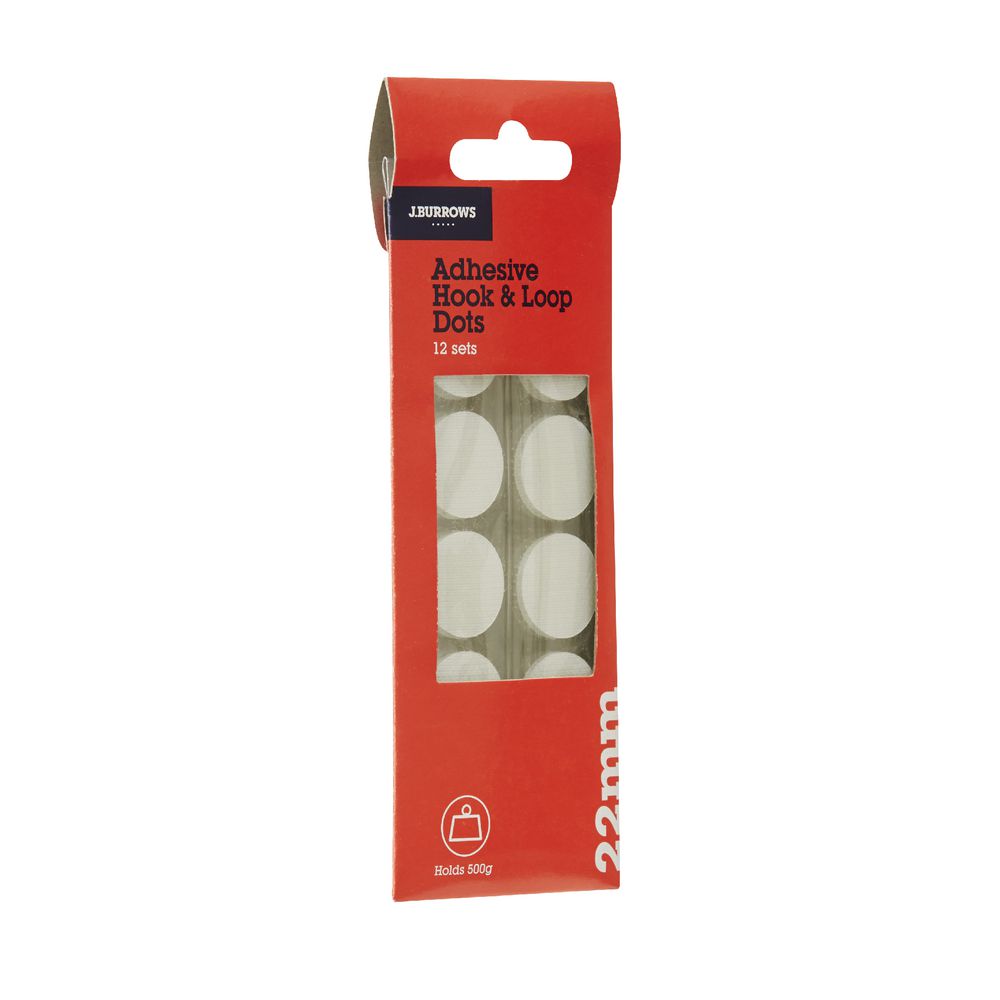 J.Burrows Hook and Loop Dots 22mm White 12 Pack