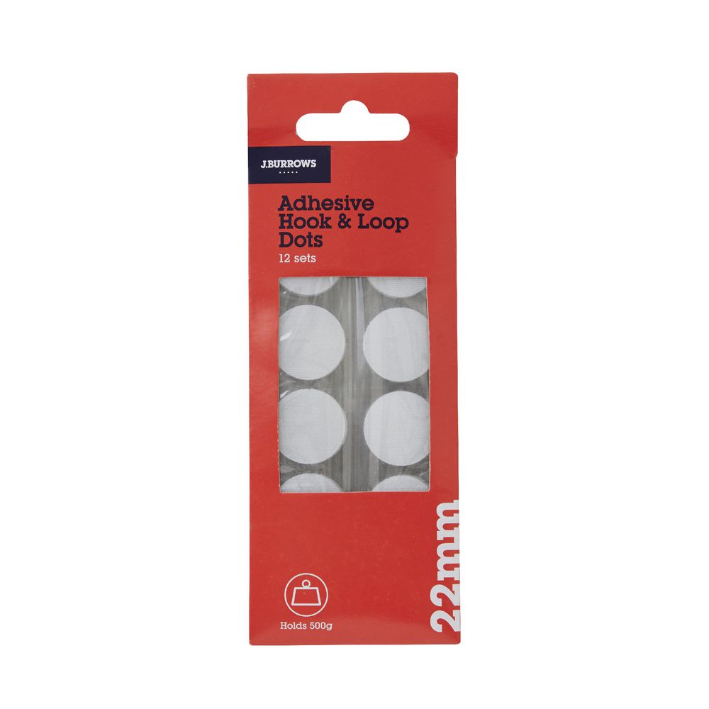 J.Burrows Hook and Loop Dots 22mm White 12 Pack