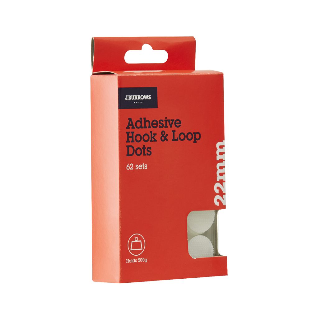 J.Burrows Hook and Loop Dots 22mm White 62 Pack