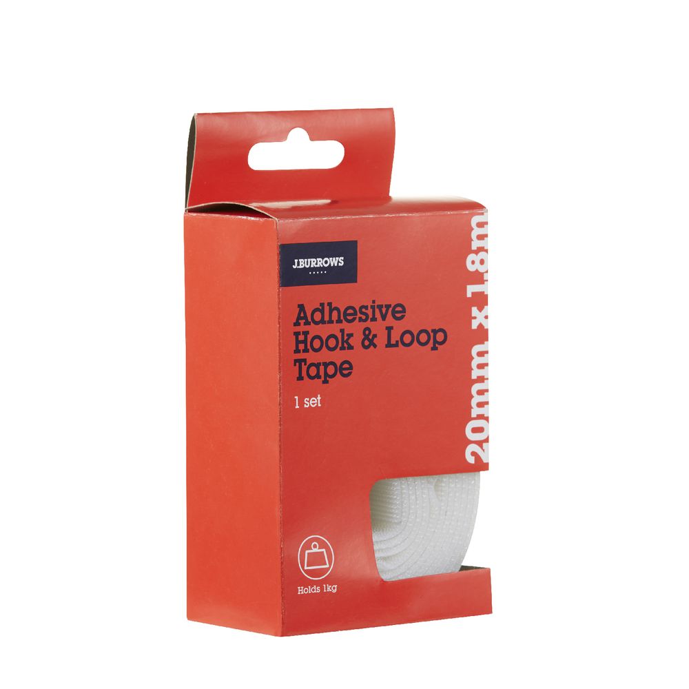 J.Burrows Hook and Loop Tape White 20mm x 1.8m