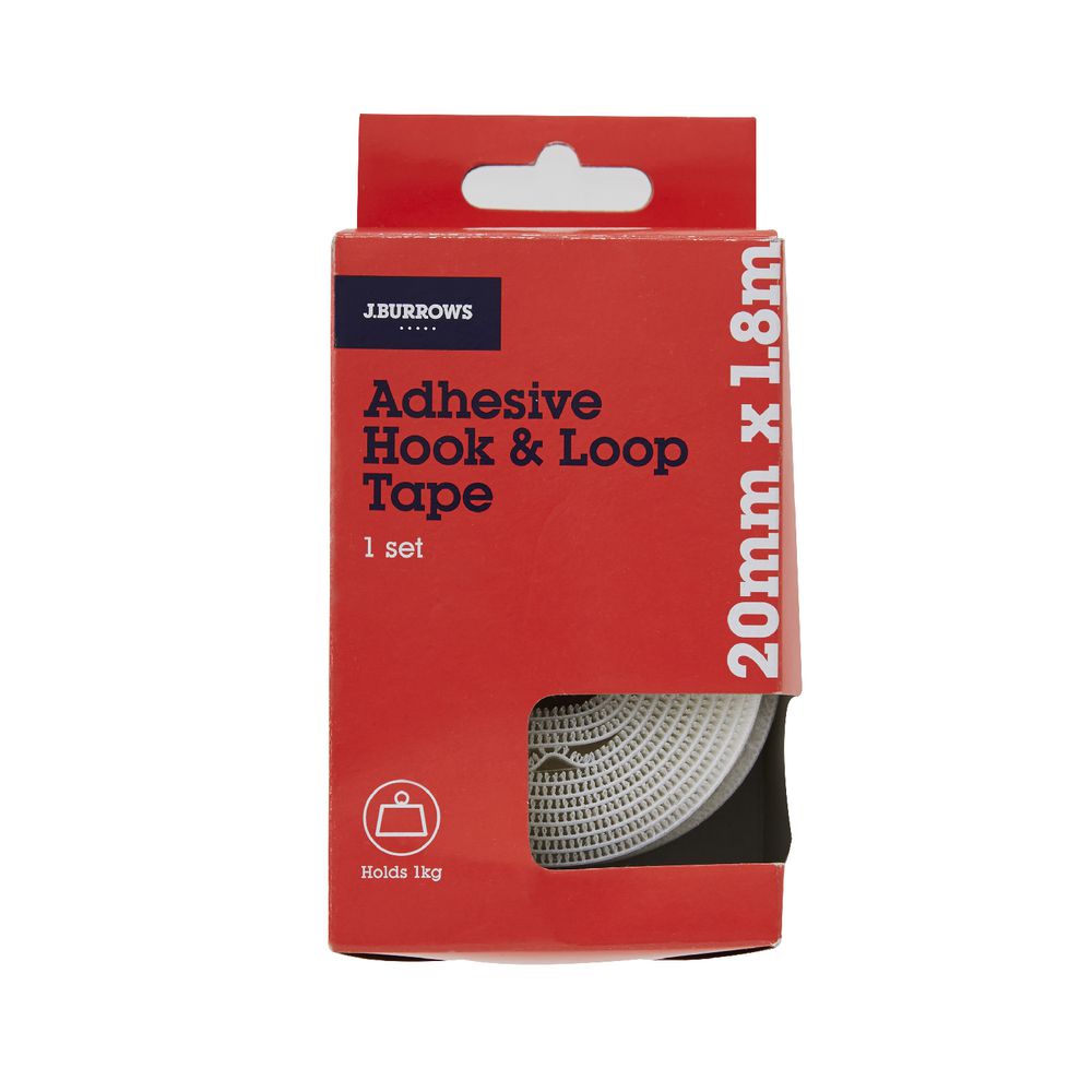 J.Burrows Hook and Loop Tape White 20mm x 1.8m