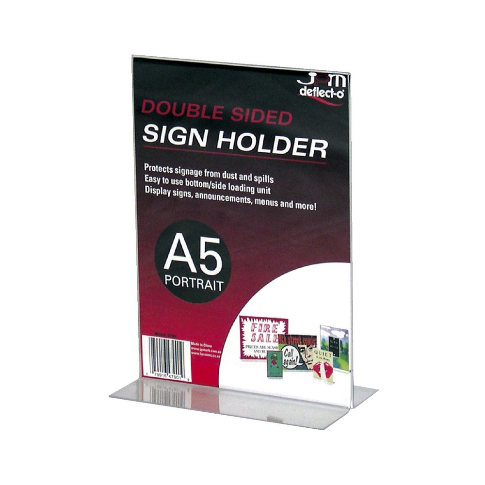 deflect-O A5 double-sided T-Shape Sign Holder Portrait
