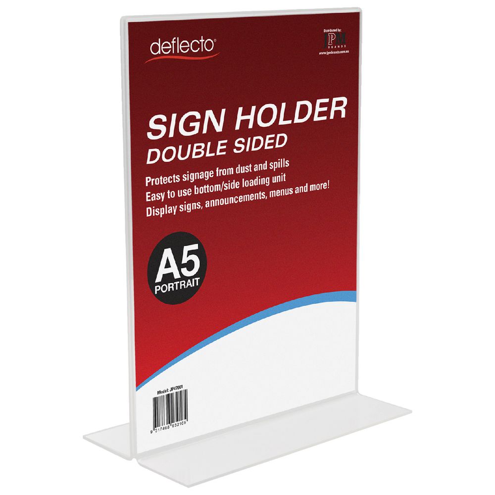 deflect-O A5 double-sided T-Shape Sign Holder Portrait