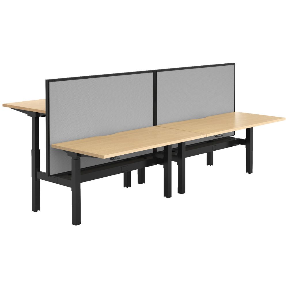 Stilford 4 Person Desk 3000mm and 2 Screens Black/Grey