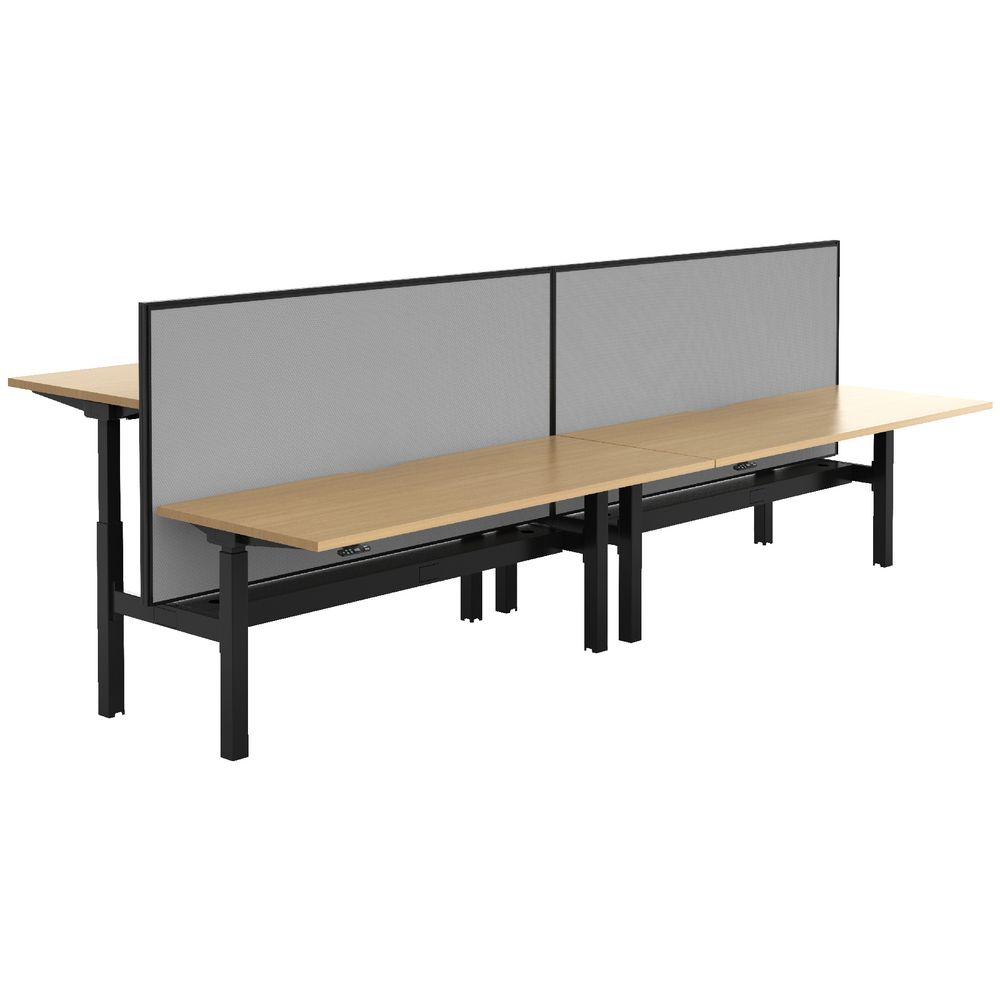 Stilford 4 Person Desk 3600mm and 2 Screens Black/Grey