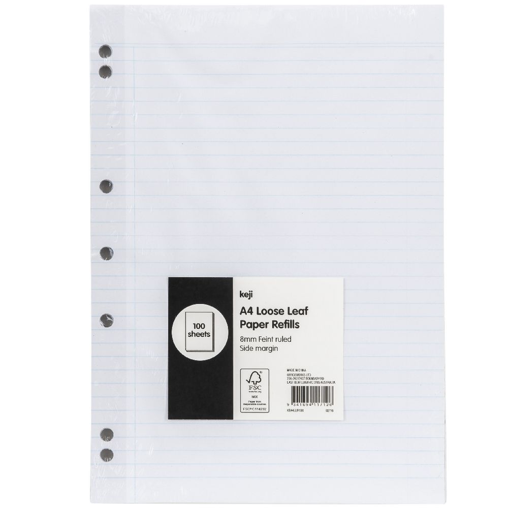 Keji A4 Loose Leaf Reinforced Binder Refills 100 Pack eBay