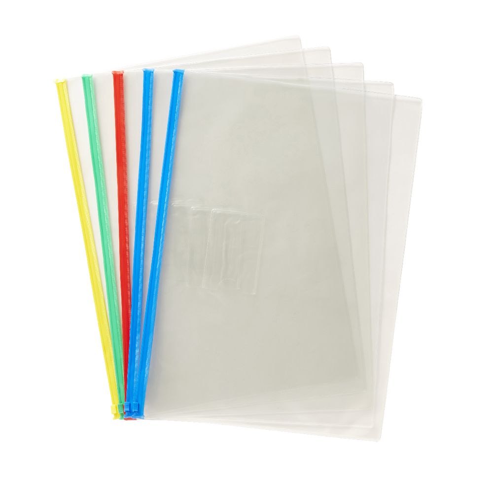 Keji PVC Document Wallet B4 Zip Closure 5 Pack