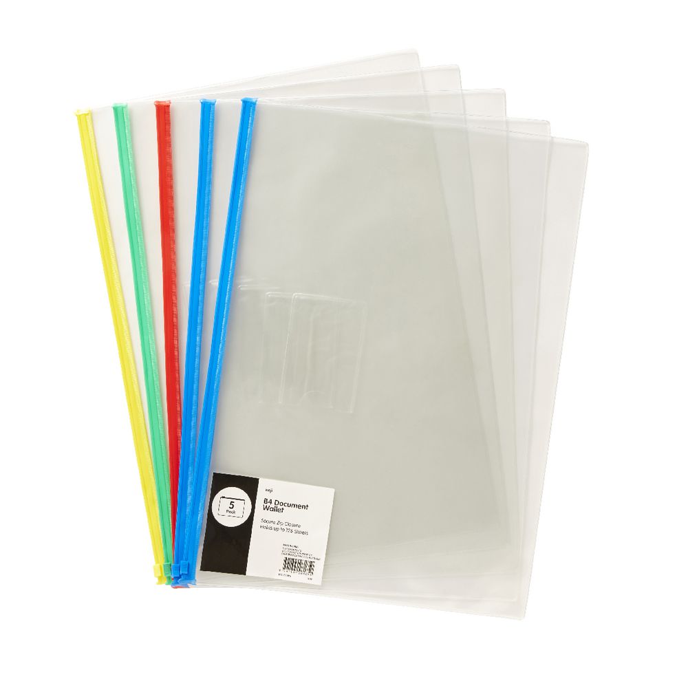 Keji PVC Document Wallet B4 Zip Closure 5 Pack