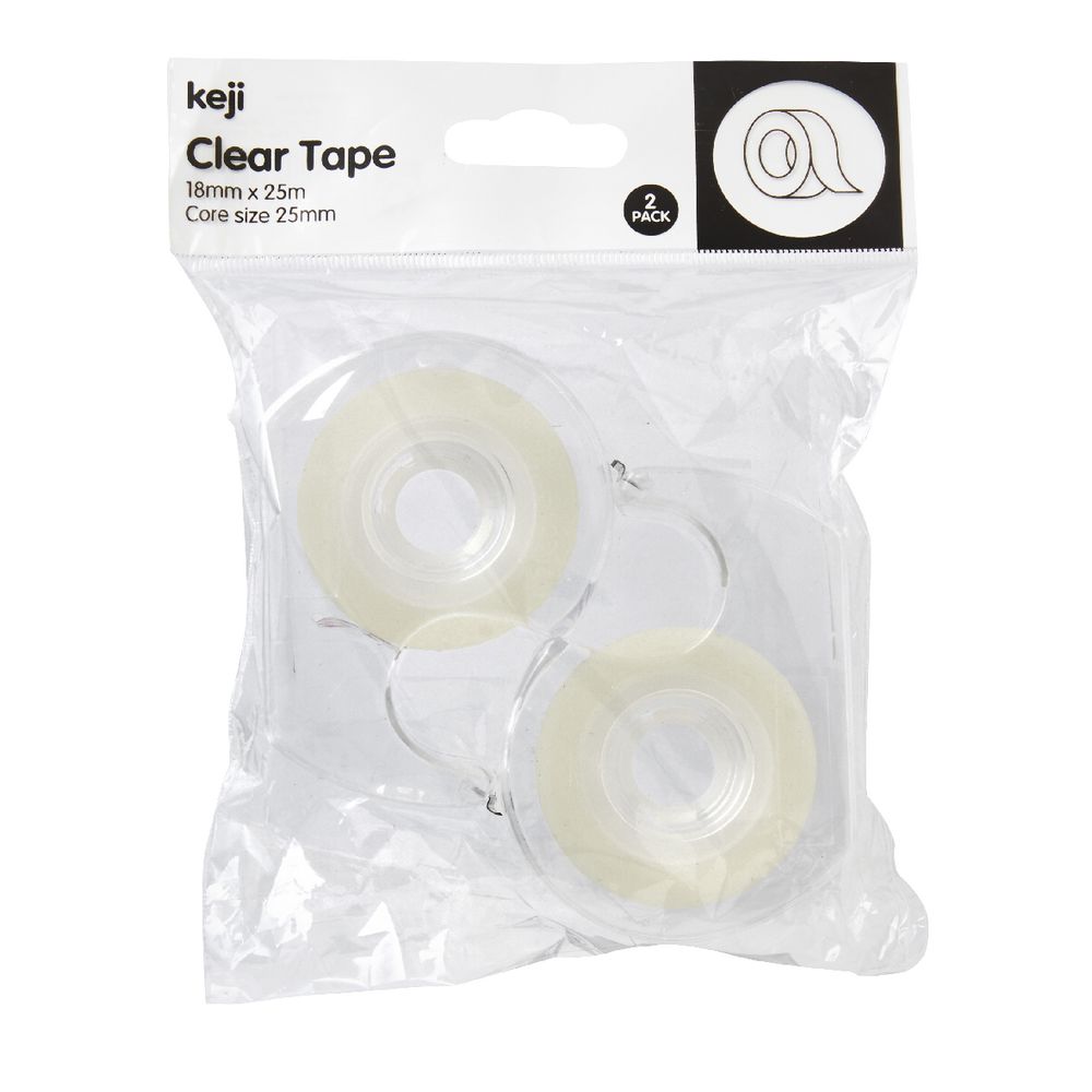 Keji Clear Adhesive Tape with Dispenser 18mm x 25m 2 Pack