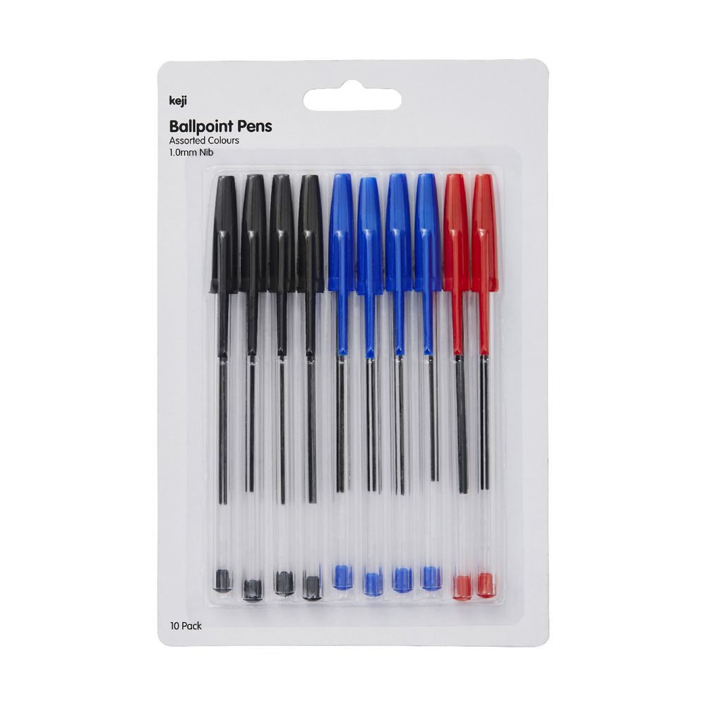 Keji Ballpoint Pens Assorted Colours 10 Pack