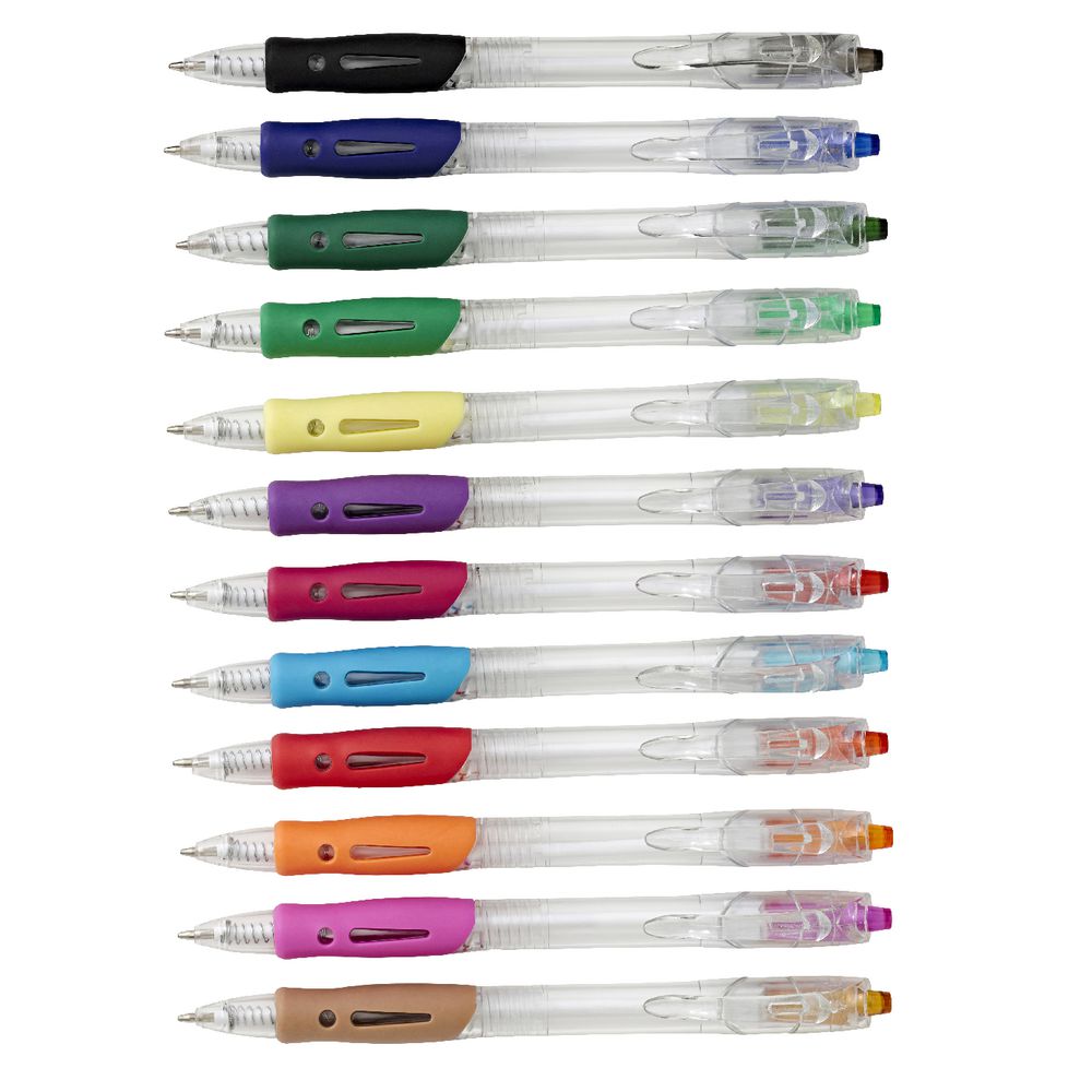 Keji Retractable Ballpoint Pens Assorted Colours 12 Pack