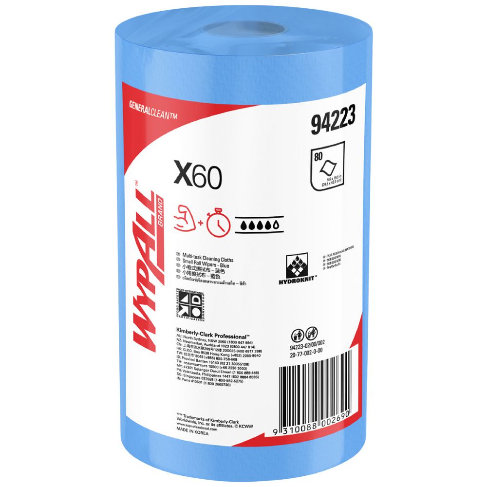 WyPall X60 Small Roll Wipes 80 Sheet 6 Pack