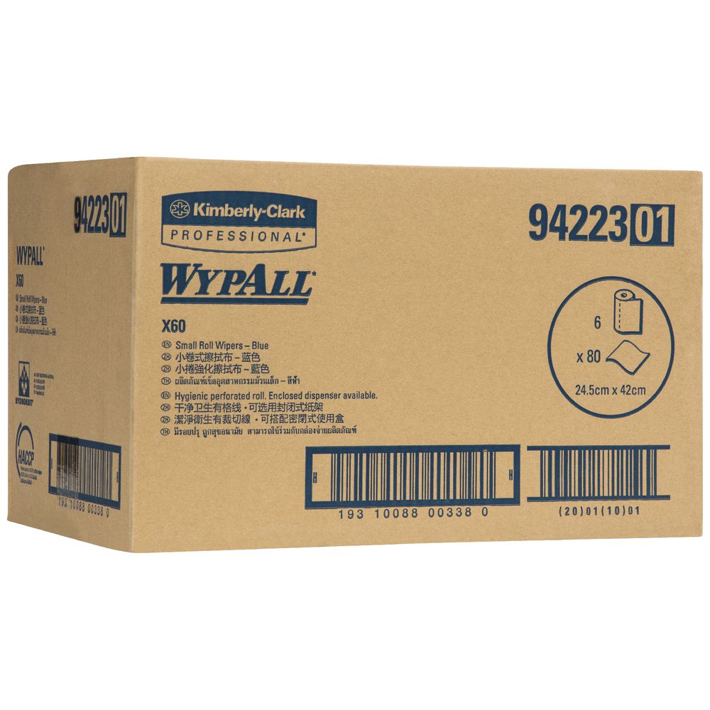 WyPall X60 Small Roll Wipes 80 Sheet 6 Pack