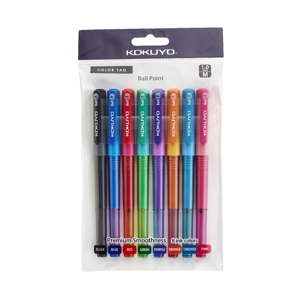 Kokuyo Color Tag Ballpoint Pens Assorted 8 Pack