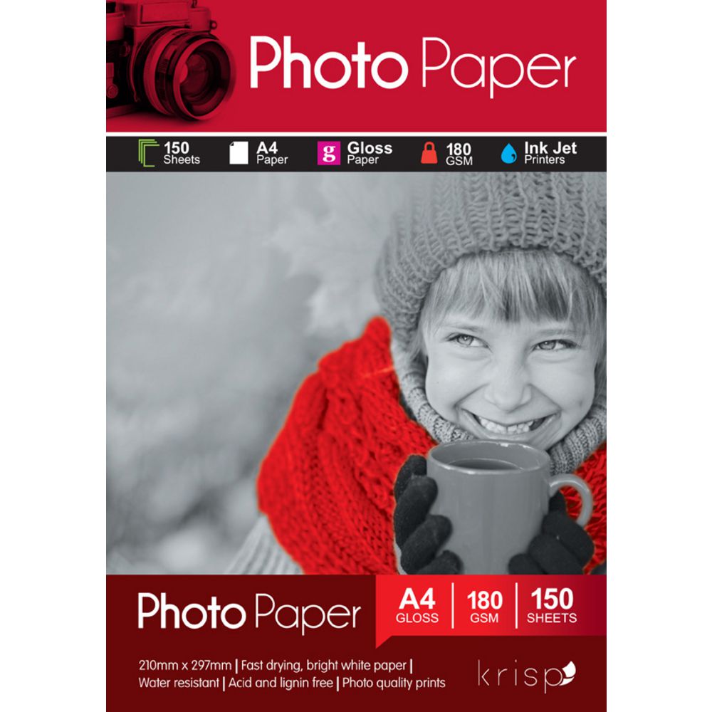 Krisp 180gsm A4 Glossy Inkjet Photo Paper 150 Sheet Pack Officeworks
