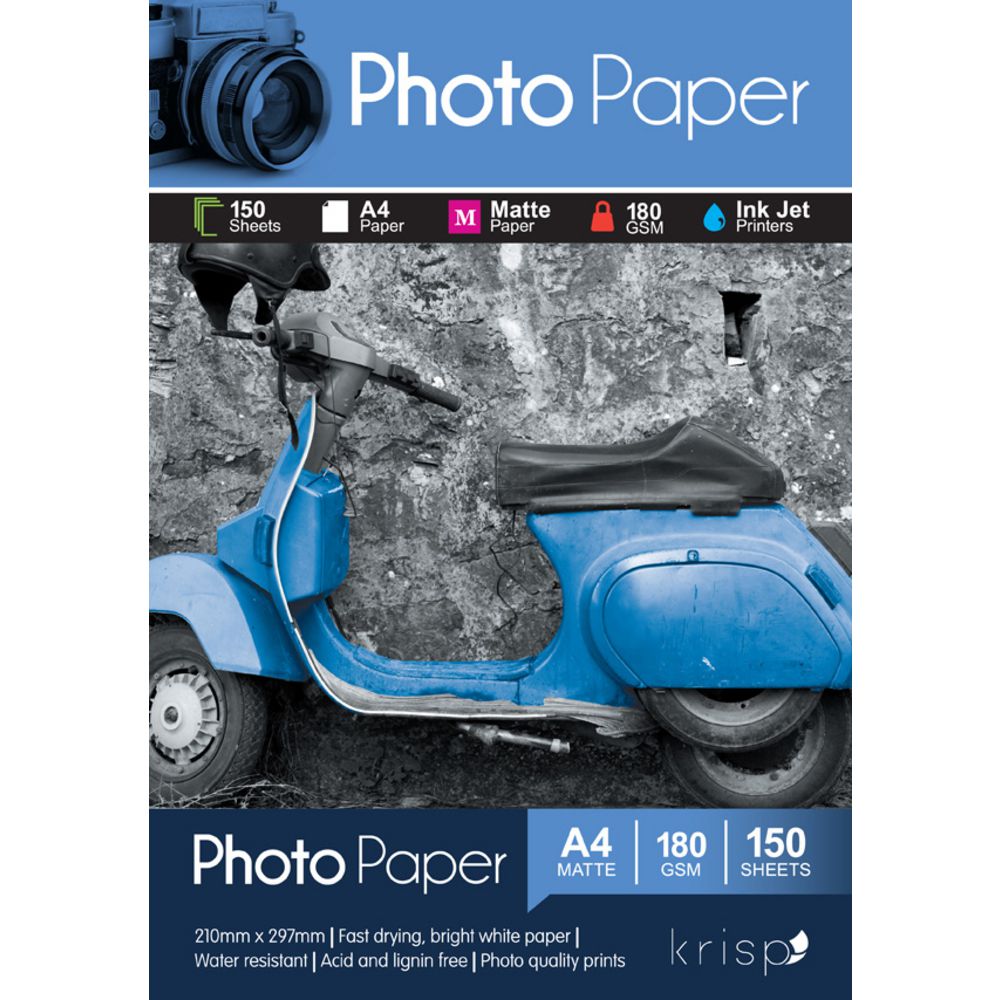 Krisp 180gsm A4 Matte Inkjet Photo Paper 150 Sheet Pack Officeworks