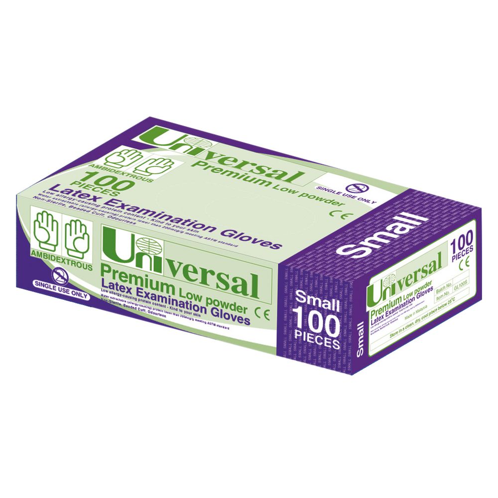 Universal Low Powder Latex Glove Small 100 Pack