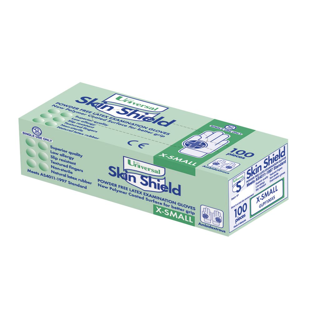 Universal Skin Shield Powder Free Latex Glove XSmall 100 Pack
