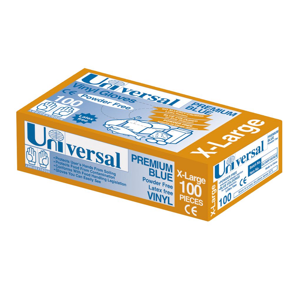 Universal Vinyl Powder Free Glove Blue Extra Large 100 Pack