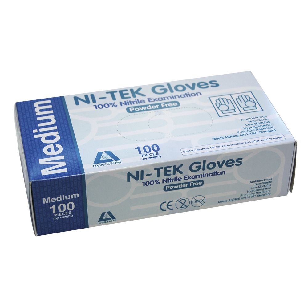 Livingstone Ni-Tek Nitrile Powder Free Glove Medium 100 Pack