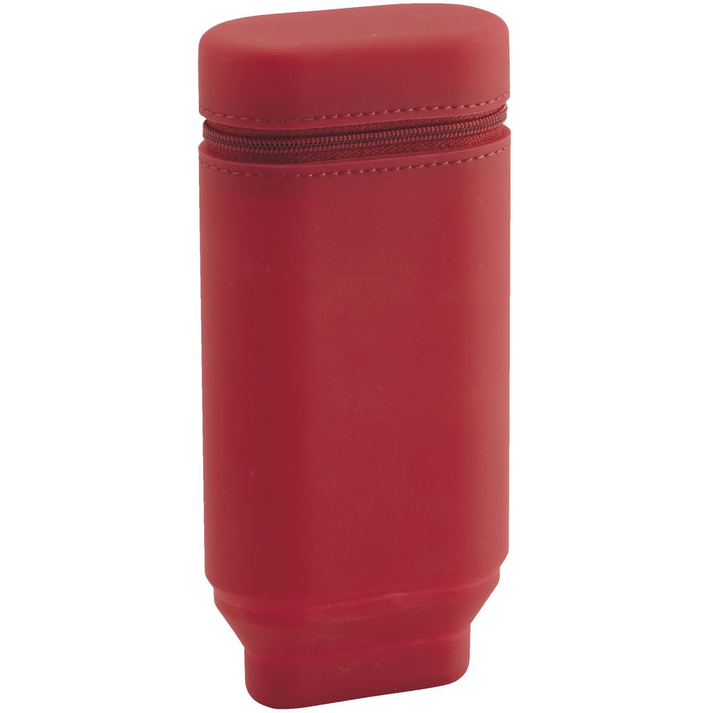 Smart Fit Single Zip Stand Up Oval Silicon Pencil Case Red