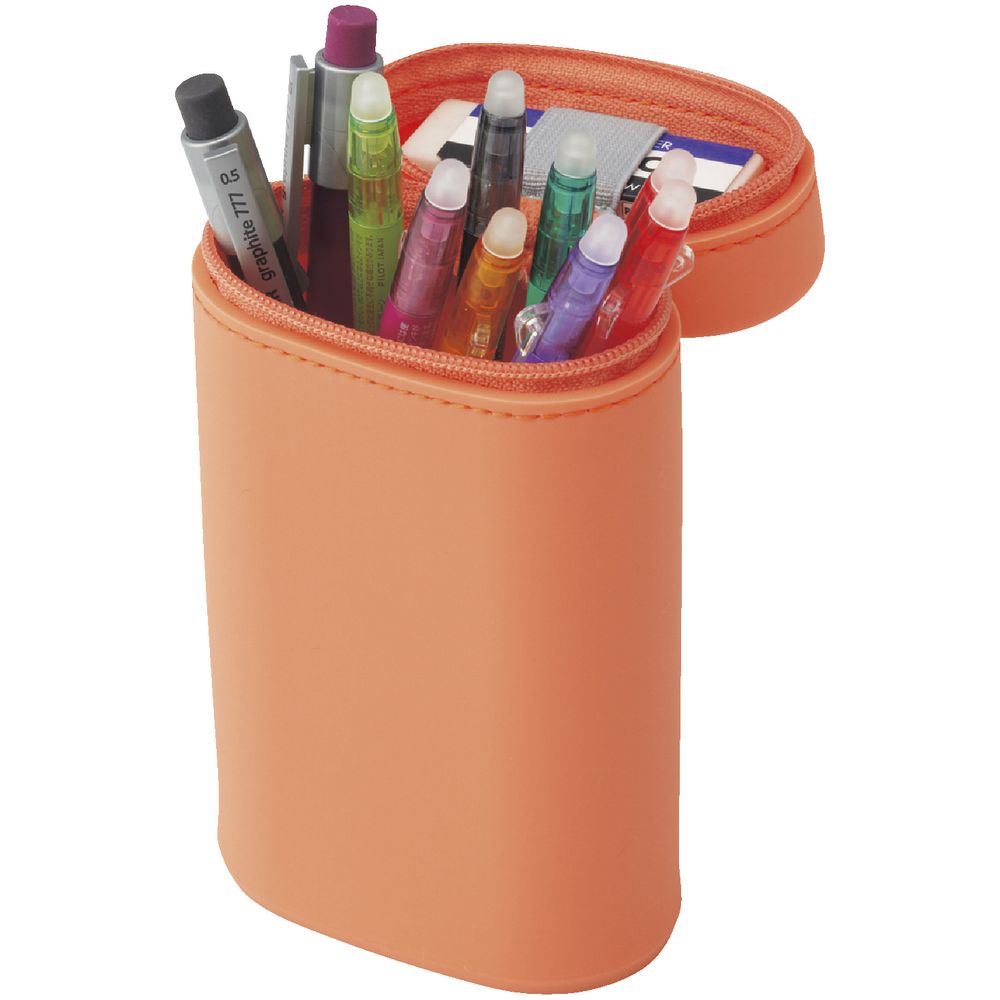 Smart Fit Single Zip Stand Up Oval Silicon Pencil Case Orange Officeworks