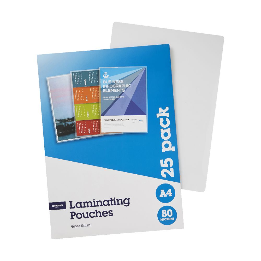 J.Burrows A4 Laminating Pouches 80 Micron 25 Pack Gloss 9341694473666