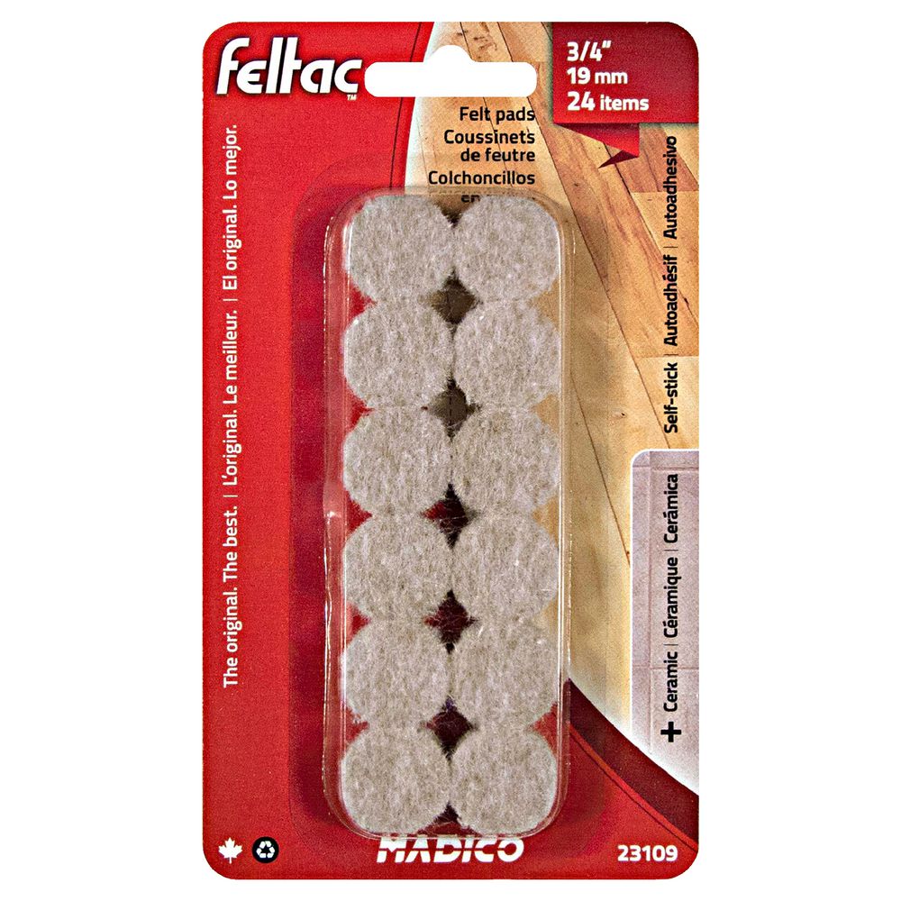 FELTAC Floor Protectors 19mm Round Beige 24 Pack