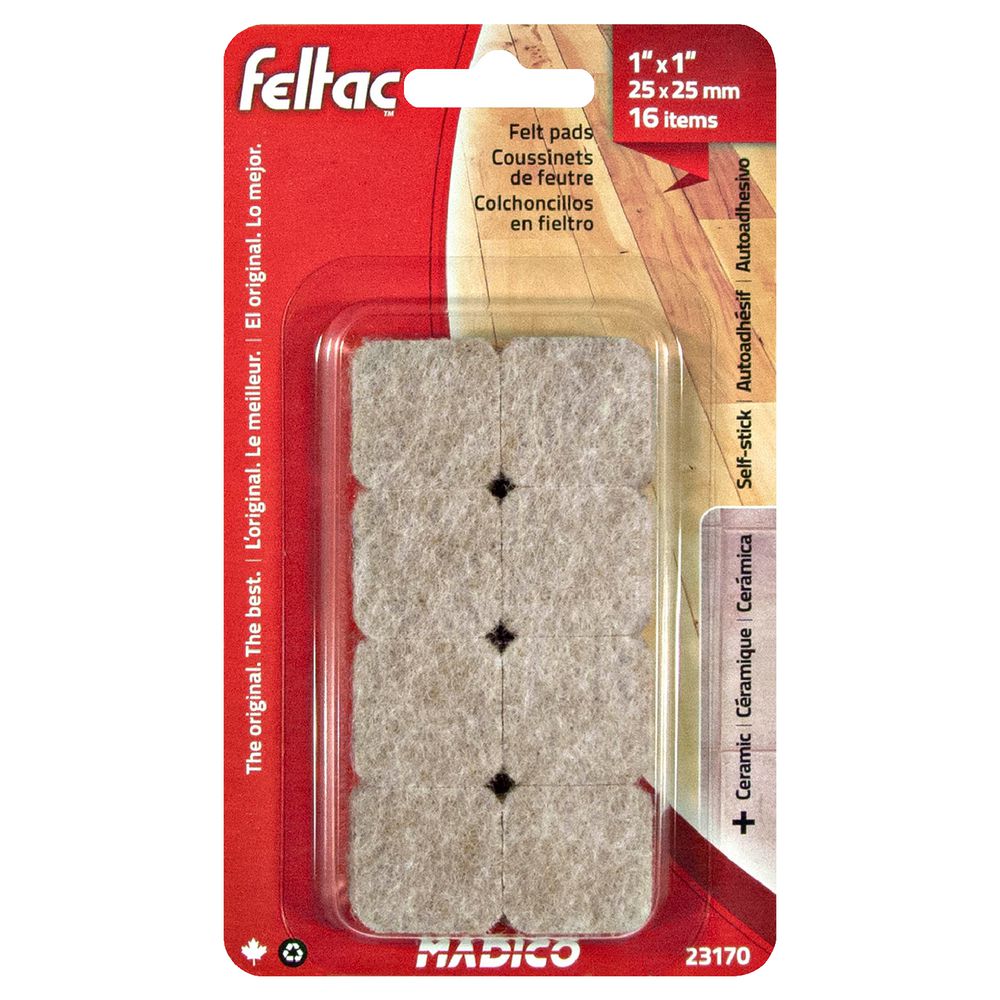 FELTAC Floor Protectors 25mm Square Beige 16 Pack