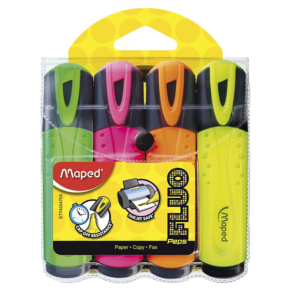 Maped Fluo Peps Highlighters Assorted 4 Pack