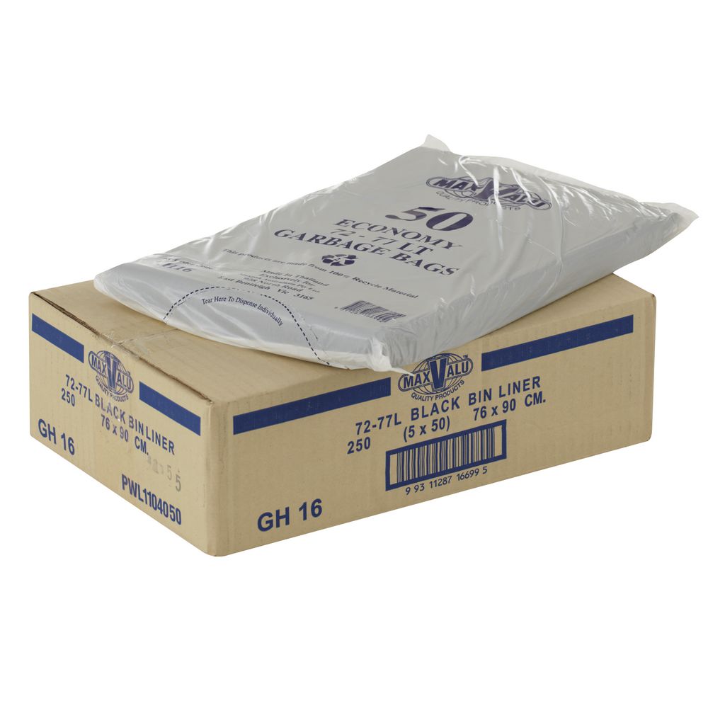 MaxValu Economy Garbage Bags 72-77L 250 Pack Black