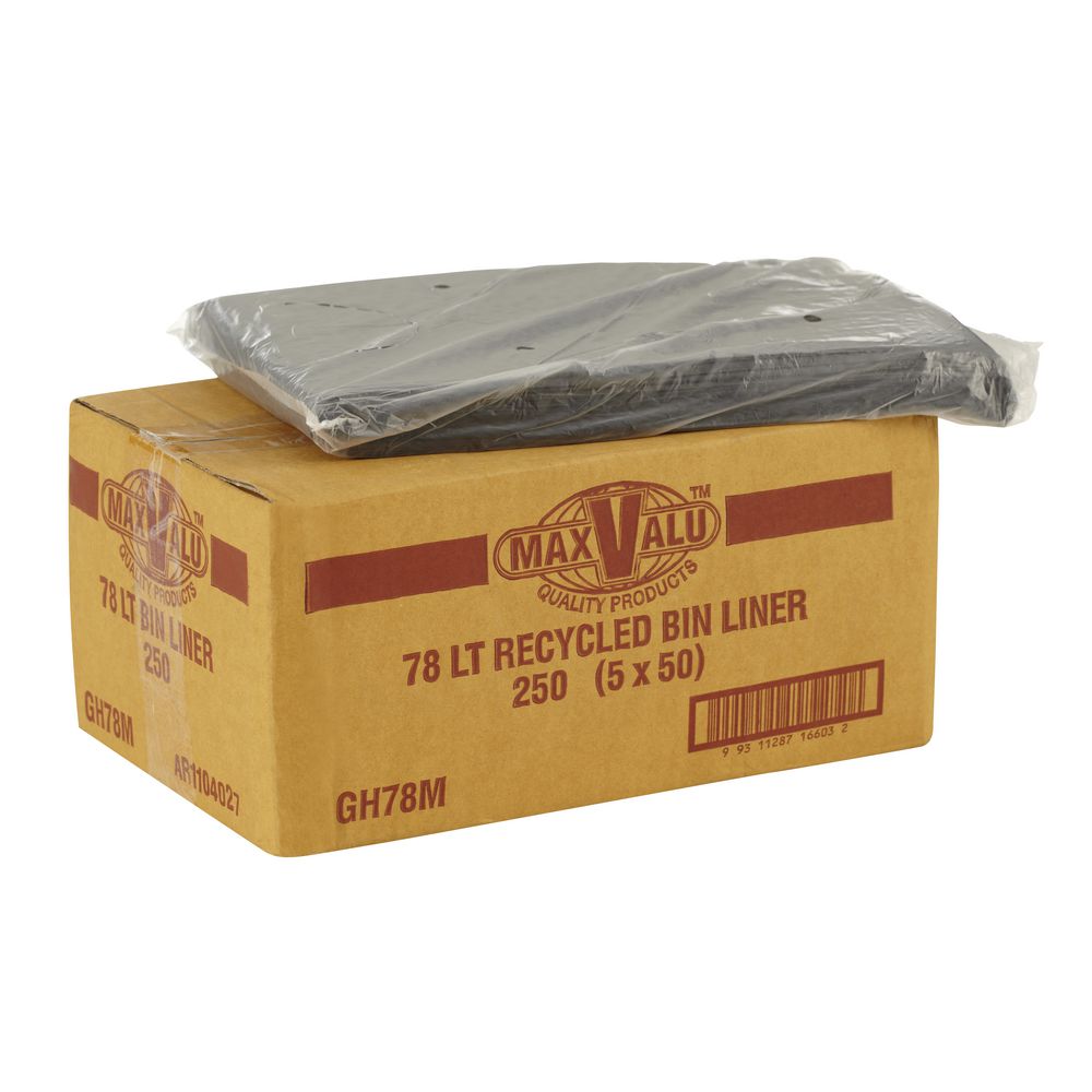 MaxValu Recycled Bin Liner 78L Black 250 Pack Officeworks