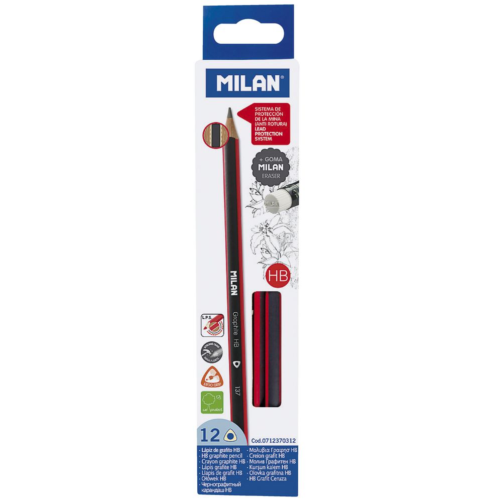 Milan Triangular Eraser Tip Graphite HB Pencils 12 Pack
