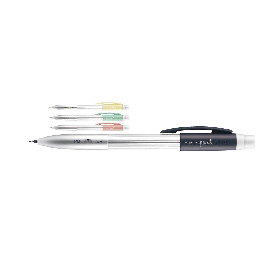 Milan PL1 Silver Mechanical Pencil with Eraser 0.5mm Assorted